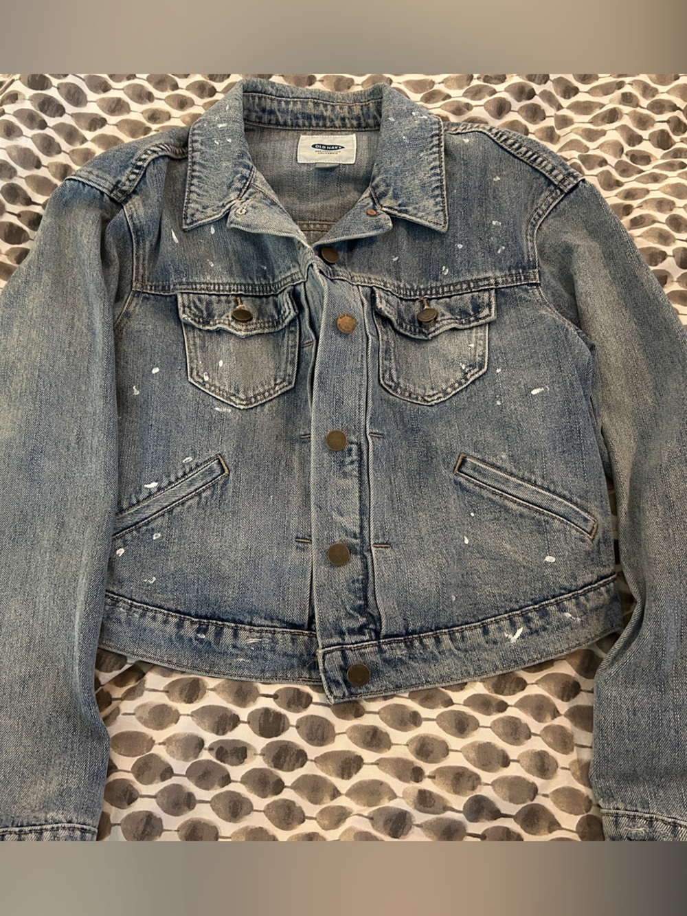 Old Navy Light Wash Denim Jacket with Paint Splatter